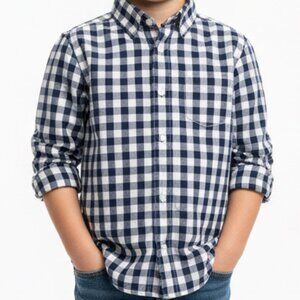 J.Crew Crewcuts Navy & White Gingham Button-Down Shirt Kids 4–5 Classic Preppy